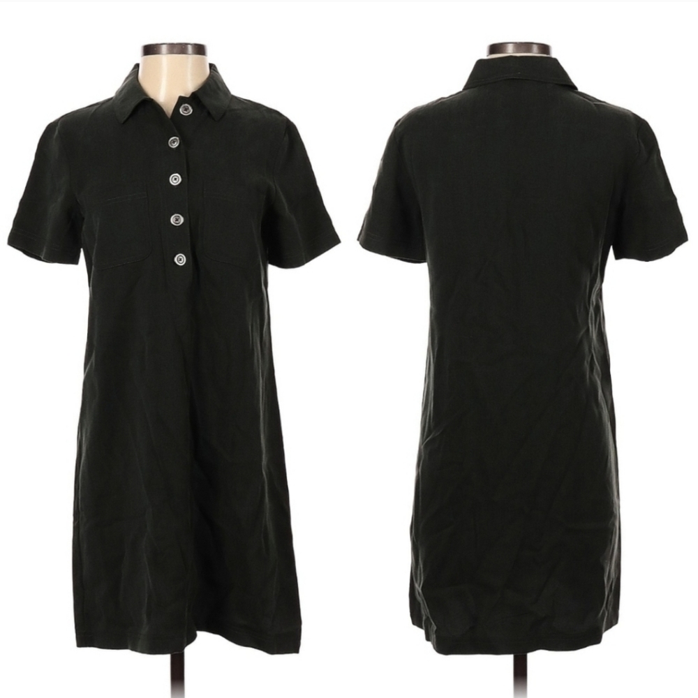 VTG‎ Talbots Petite Washed Black Tencel Polo Popover Dress 4P